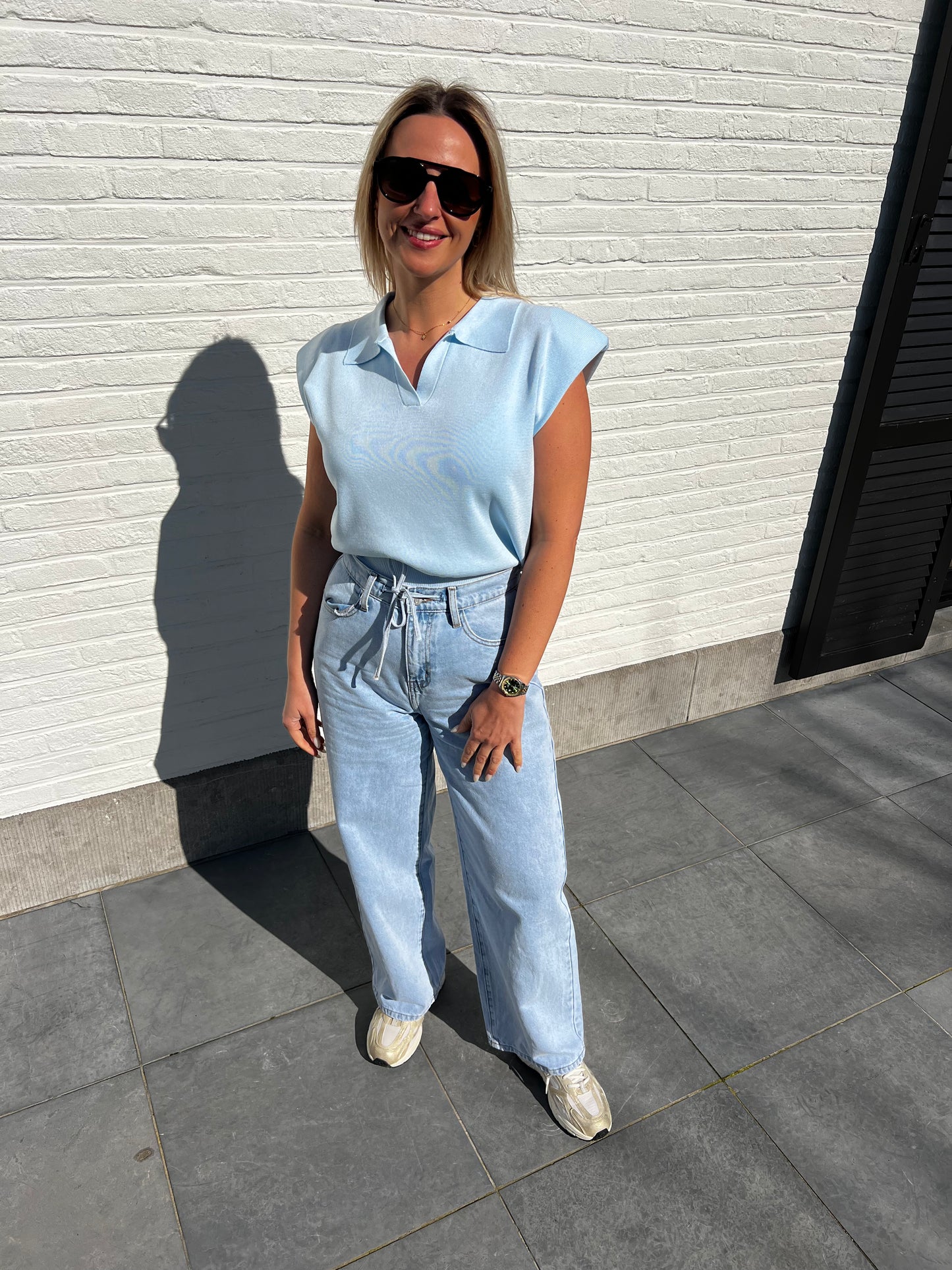 Epaulette Polo knit - Light blue