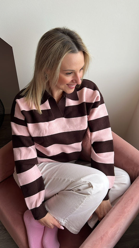 Brose Polo Knit – Brown & Pink