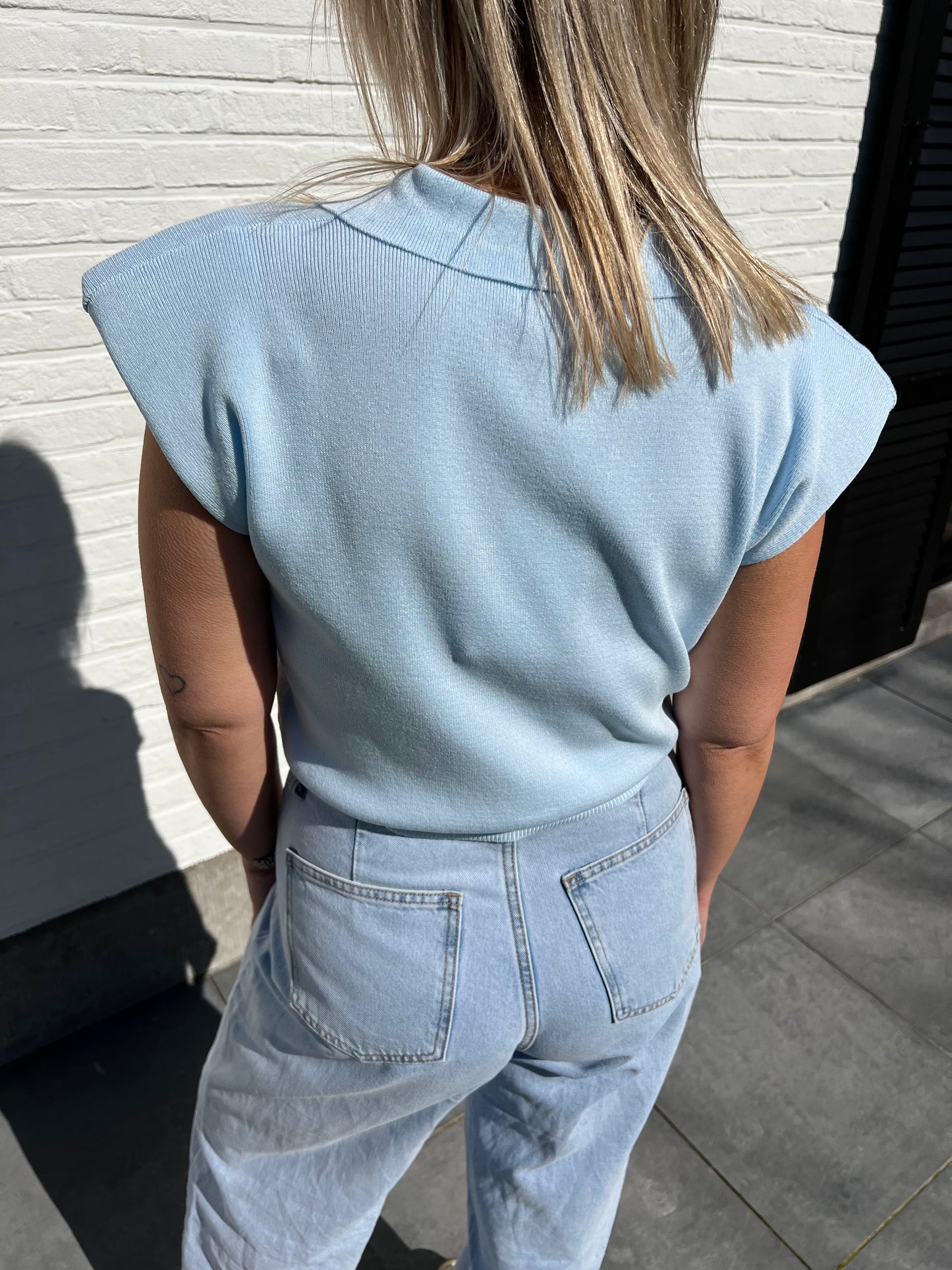 Epaulette Polo knit - Light blue